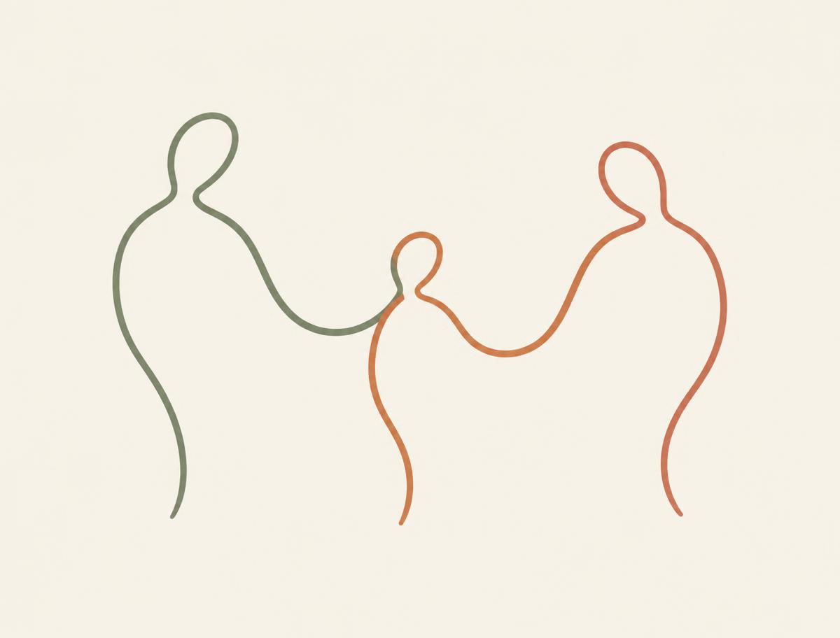 Abstract line illustration of three connected family figures